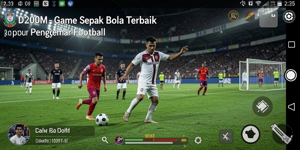 Screenshot D200M menampilkan aksi pertandingan sepak bola yang mendebarkan.