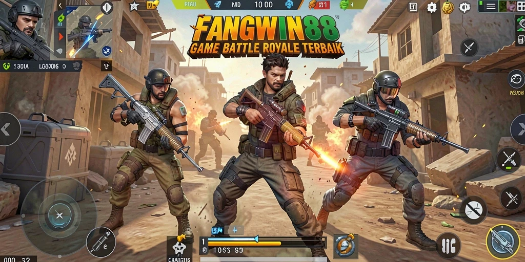 Screenshot gameplay <strong>FANGWIN88</strong> yang menunjukkan aksi seru di pertempuran Battle Royale.