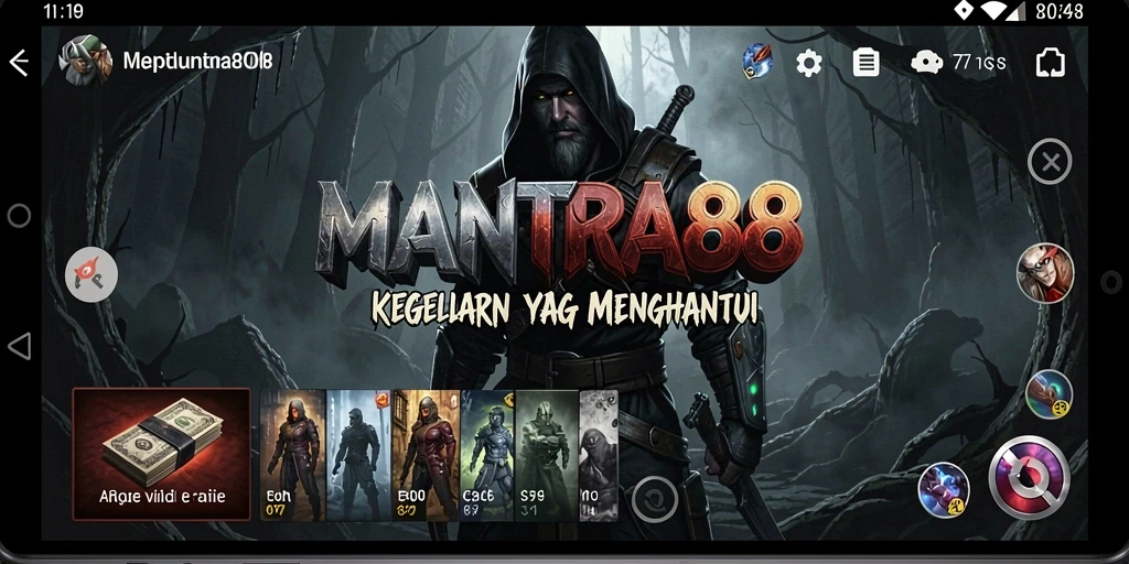 Screenshot menggambarkan kegelapan dan ketegangan di gameplay MANTRA88.